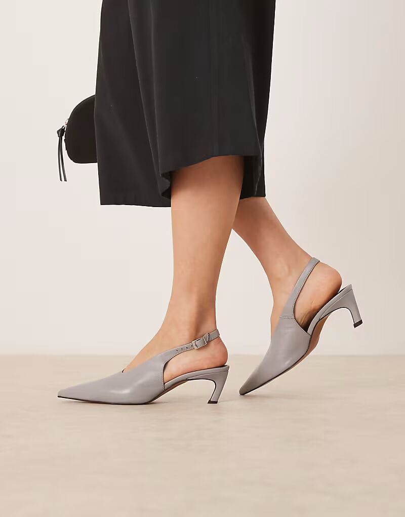 Туфли ASOS DESIGN Sculpt премиум-класса на среднем каблуке из серой кожи