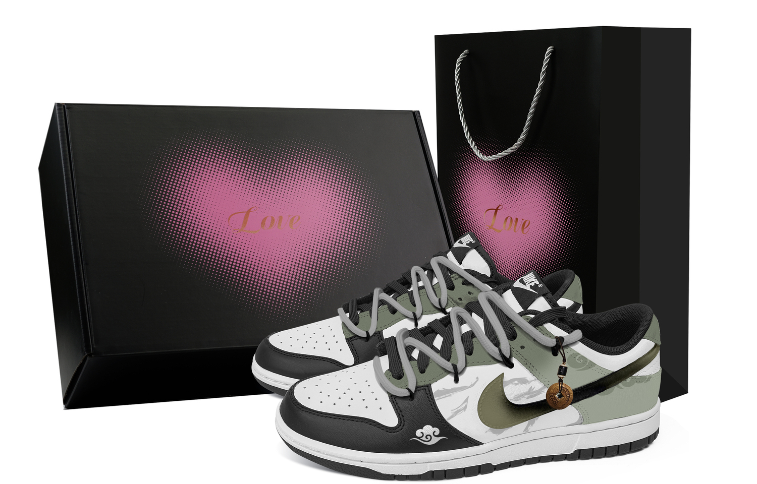 

Кроссовки Dunk Four Seasons In Order, Heart Box, кожаные, нескользящие и износостойкие, низкие, для скейтбординга Nike, черный зеленый