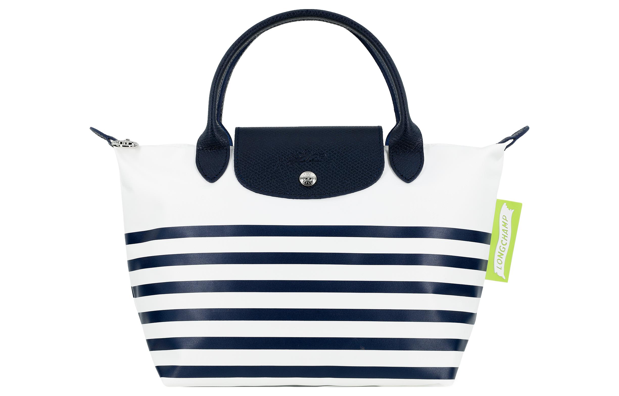 

Сумка-пельмень Le Pliage Canvas с кожаными вставками маленькая женская морской синий и белый LONGCHAMP