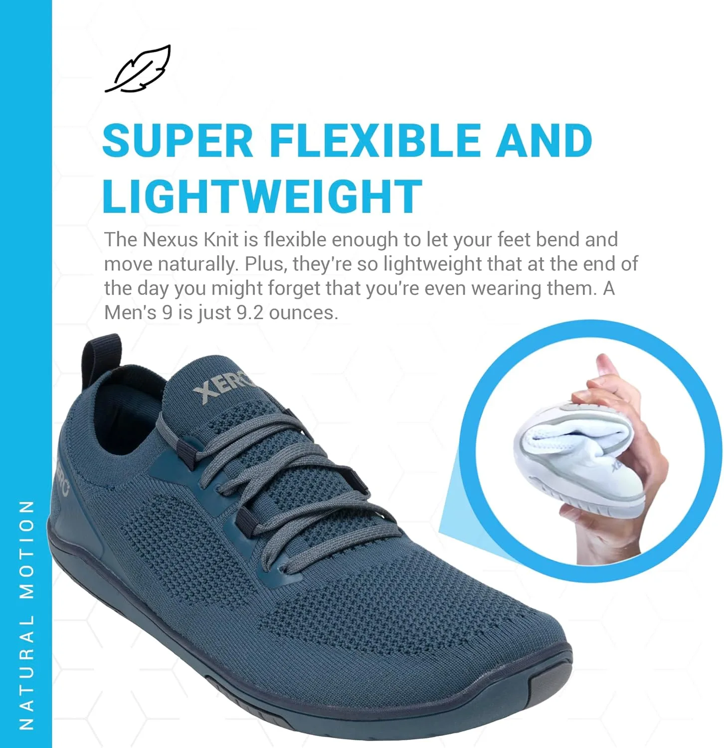 Мужские кроссовки Xero Shoes для ходьбы босиком | Кроссовки Nexus Knit для тренировок | Модные мужские кроссовки с нулевым перепадом высоты подошвы и широким носком | Минималистичный дизайн, синий — фото 4