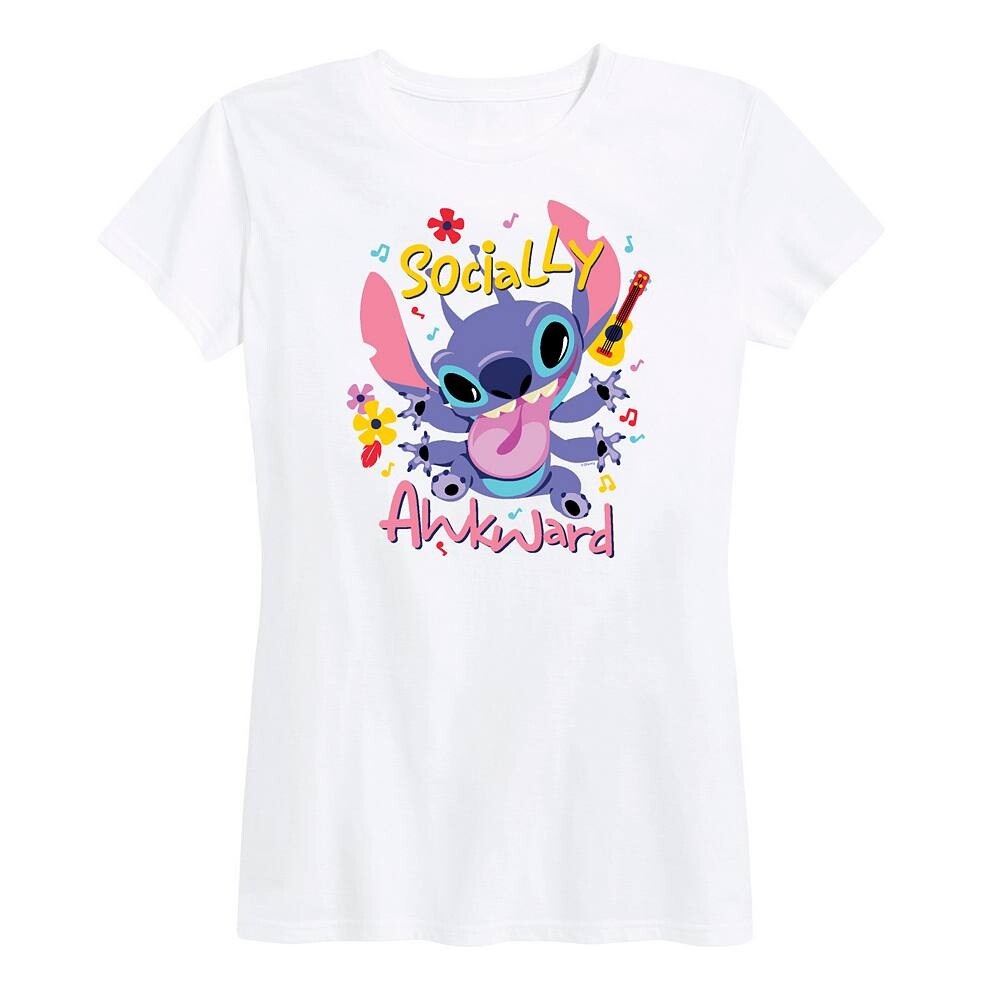 

Женская футболка с социально неуклюжим рисунком Disney's Lilo & Stitch, белый