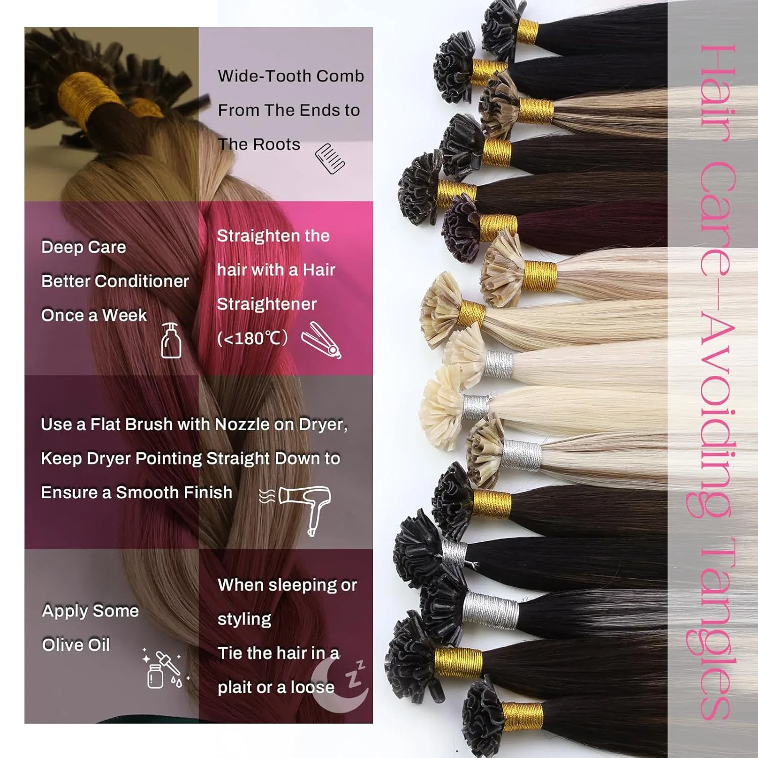 Наращивание волос Moresoo Remy Real Hair Extensions Bondings Hot Fusion, 35 см, темно-коричневый с блондом #3/8/22, 40 г Moresoo — фото 4