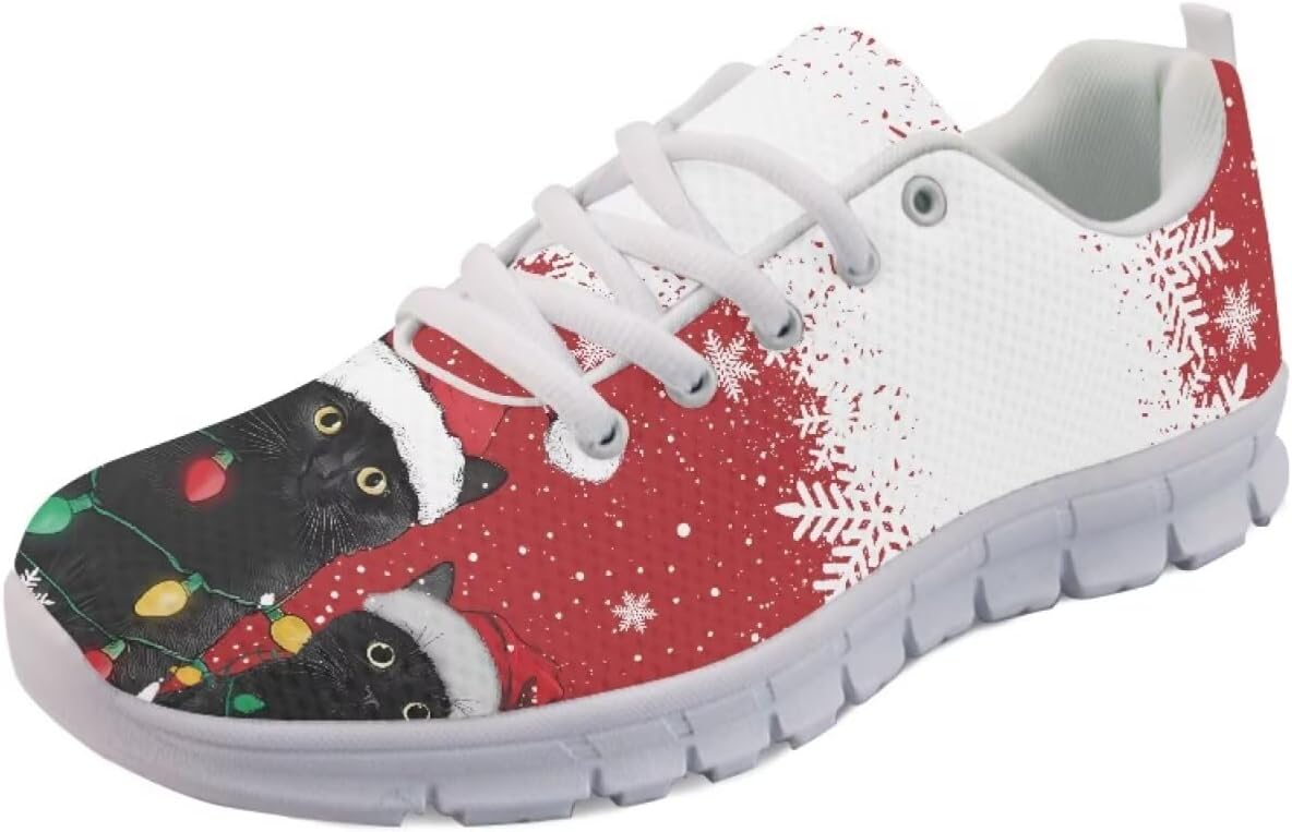 

Кроссовки Forchrinse с винтовым тай-дай принтом для мужчин и женщин, легкие модные кроссовки для бега и прогулок, Christmas Black Cat Print