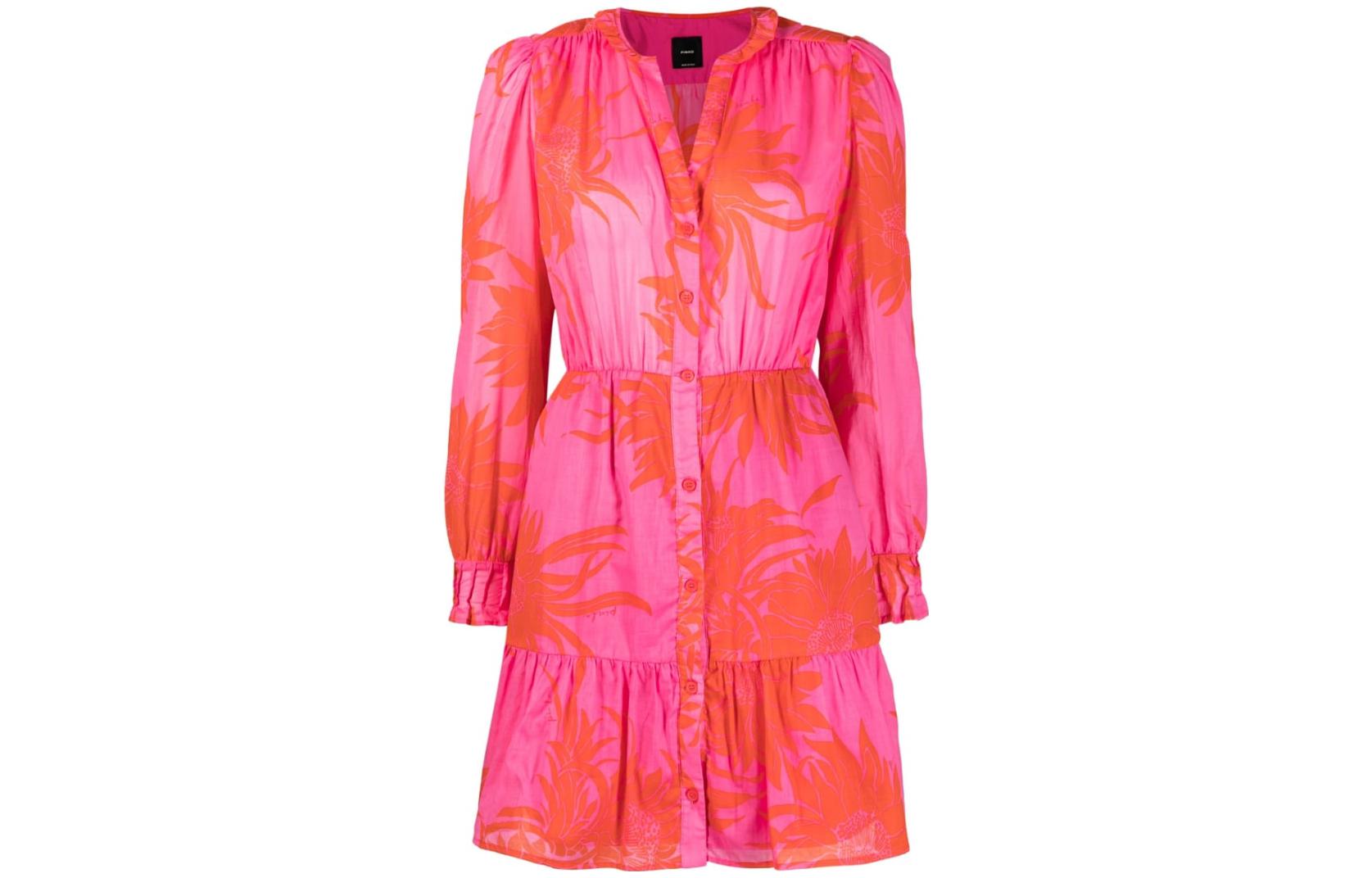 

Платье с длинным рукавом с цветочным принтом PINKO, розовый