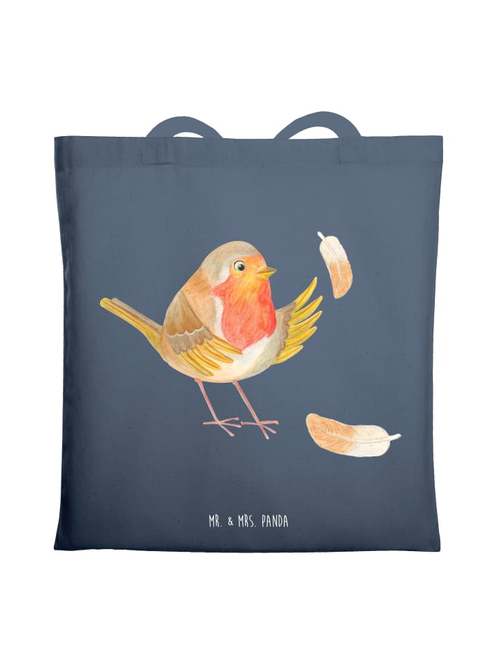 

Mr. & Mrs. Panda Сумка для покупок с изображением перьев малиновки, без надписи, индиго-синего цвета
