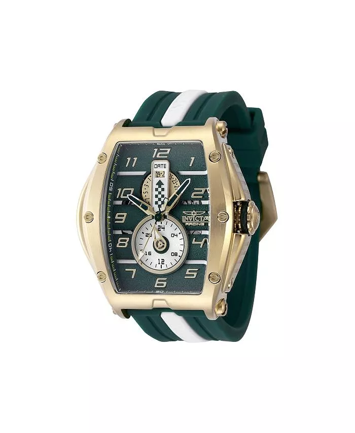 

Мужские часы Invicta Racing Quartz 47387 с многофункциональным циферблатом в белом, серебристом, золотом и зеленом цветах, золотой