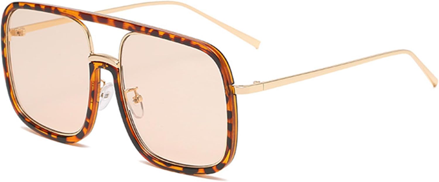 

Солнцезащитные очки Bullabulling Pilot для женщин. Модные квадратные солнцезащитные очки большого размера с защитой от УФ-излучения, в стиле 70-х с леопардовым принтом, Leopard Champagne