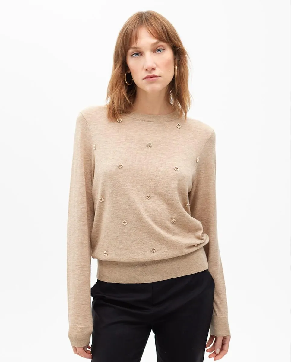

Женский кардиган с круглым вырезом и декоративными элементами в виде украшений Lola Casademunt, бежевый