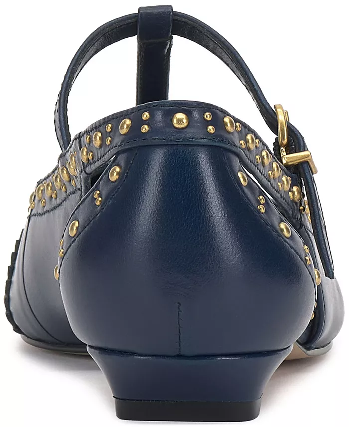 Женские балетки Valkie с шипами и ремешком T-strap на микрокаблуке в стиле Mary-Jane Vince Camuto, синий — фото 3