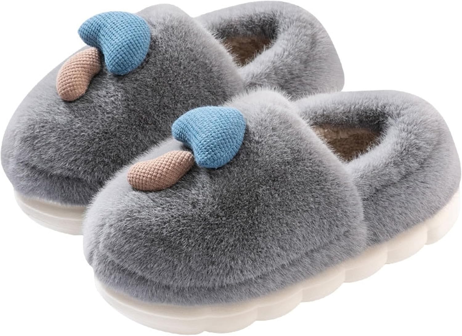 

CZQAGCL Милые тапочки-грибочки для женщин и мужчин, из пеноматериала с эффектом памяти, мультяшные, теплые, для дома, зимняя обувь, серый