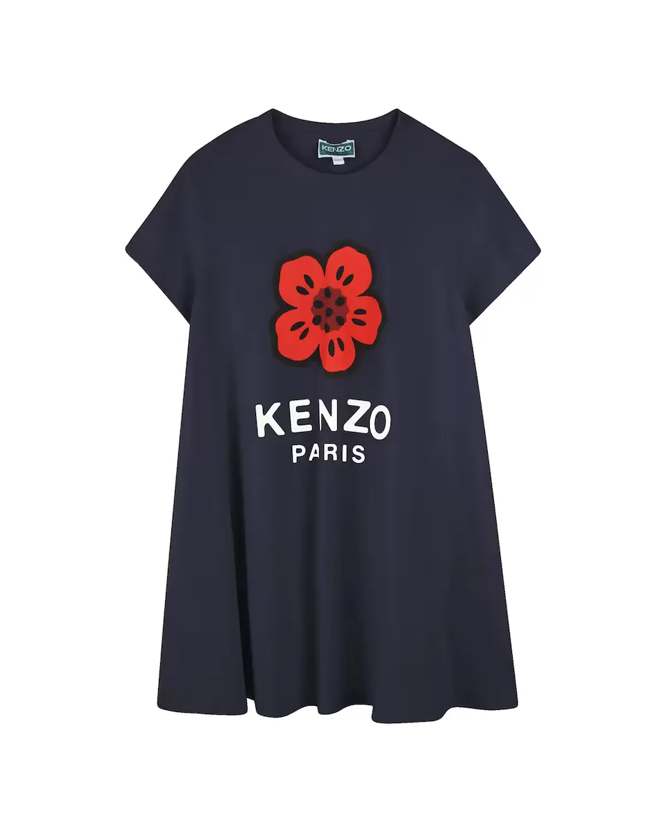 

Хлопковое платье для девочки с иллюстрацией спереди Kenzo Kids, тёмно-синий