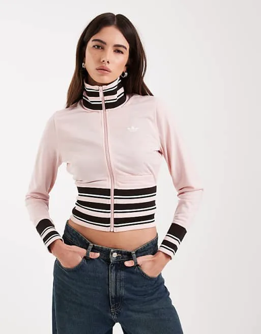 Светло-розовый спортивный топ в винтажном стиле с полосками в рубчик adidas Originals