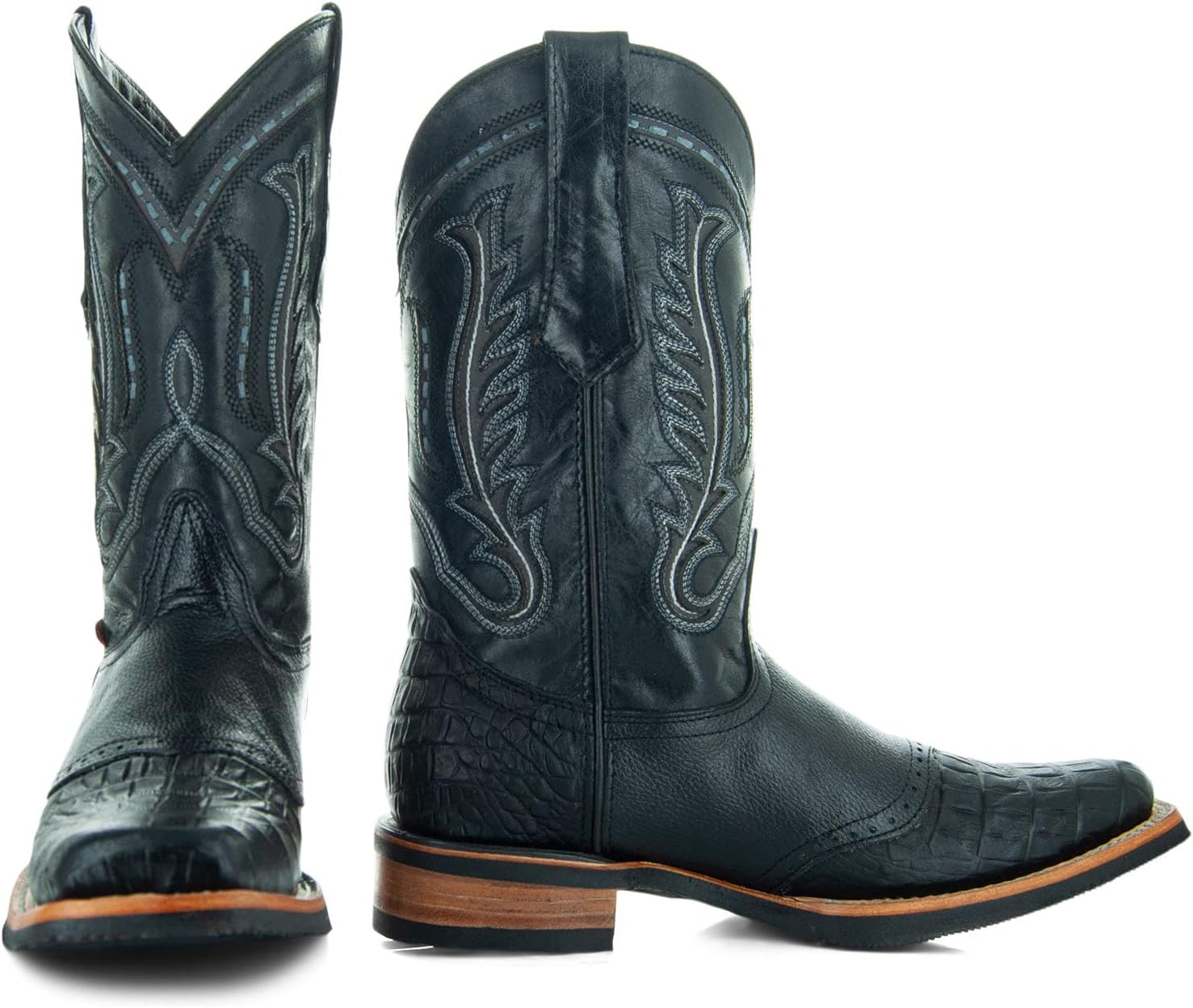 

Мужские ковбойские сапоги Soto с верхом в виде седла и принтом из кожи аллигатора H50039 Soto Boots, черный