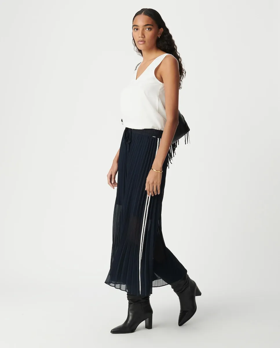 

Длинная плиссированная юбка со спортивными полосками IKKS, темно-синий