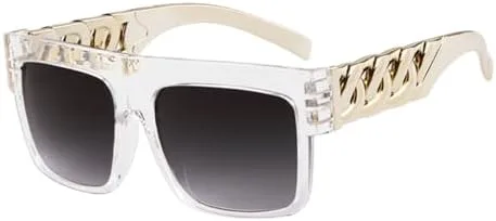 

Большие солнцезащитные очки в стиле хип-хоп для мужчин и женщин, с плоской верхней частью, ретро-квадратные, черные, с золотой пластиковой цепочкой MTZJH, C10