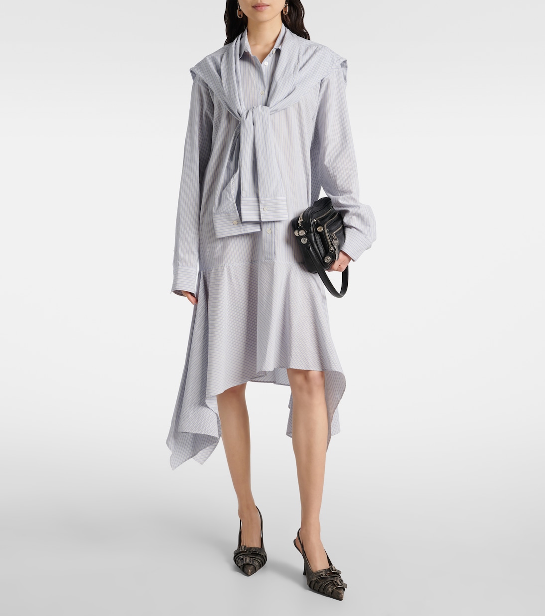 Многослойное полосатое платье-рубашка Acne Studios, Blue/White — фото 2