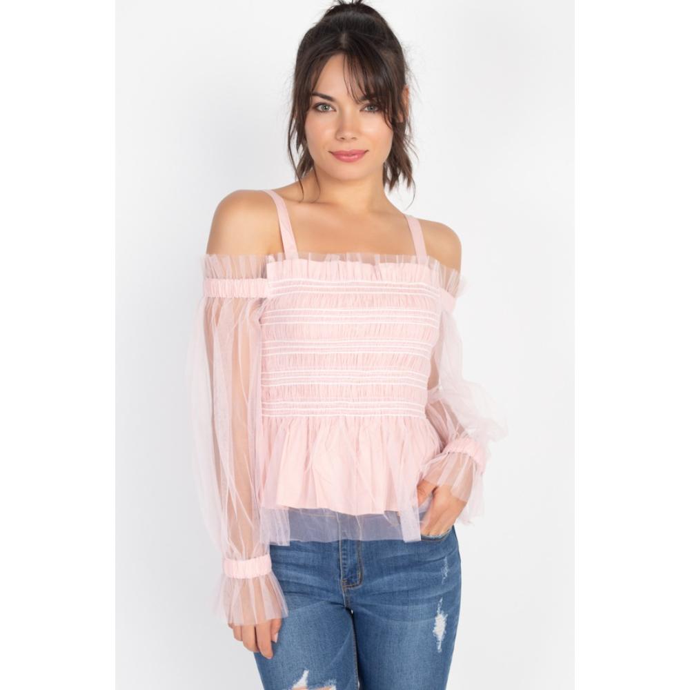 

Прозрачный сетчатый топ с открытыми плечами FASHNZFAB, цвет mauve