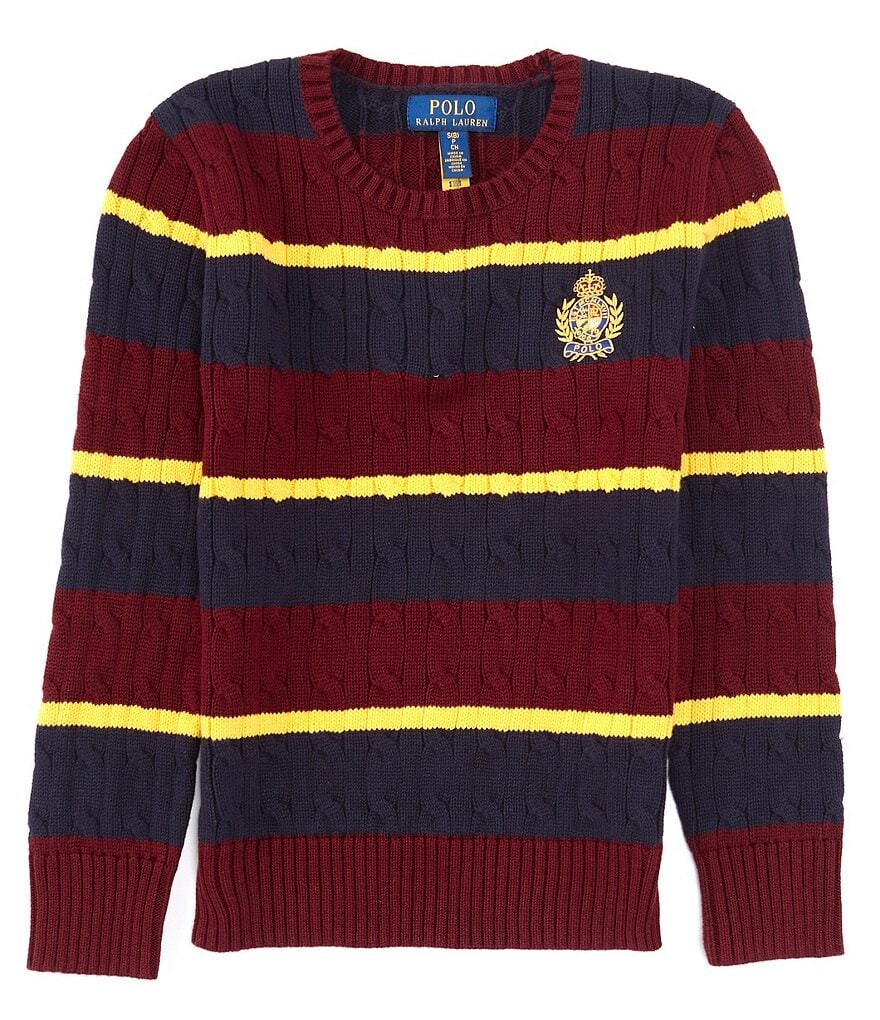 

Свитер Polo Ralph Lauren для больших мальчиков 8–20 с длинными рукавами в полоску и гербом, мультиколор