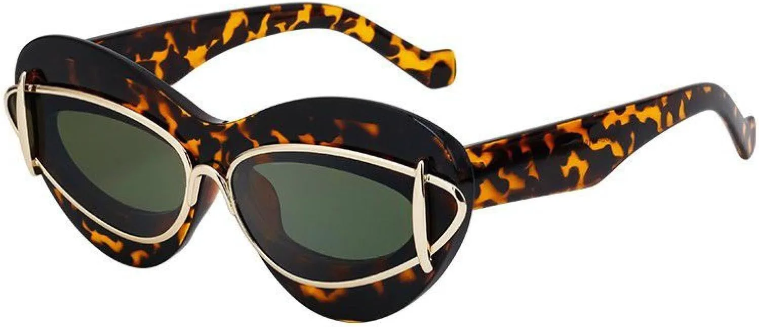 

Ретро-солнцезащитные очки «кошачий глаз» для женщин, двойная металлическая оправа, роскошный модный дизайн, защита от УФ-излучения UV400 TVTBBVV, C5demigreen