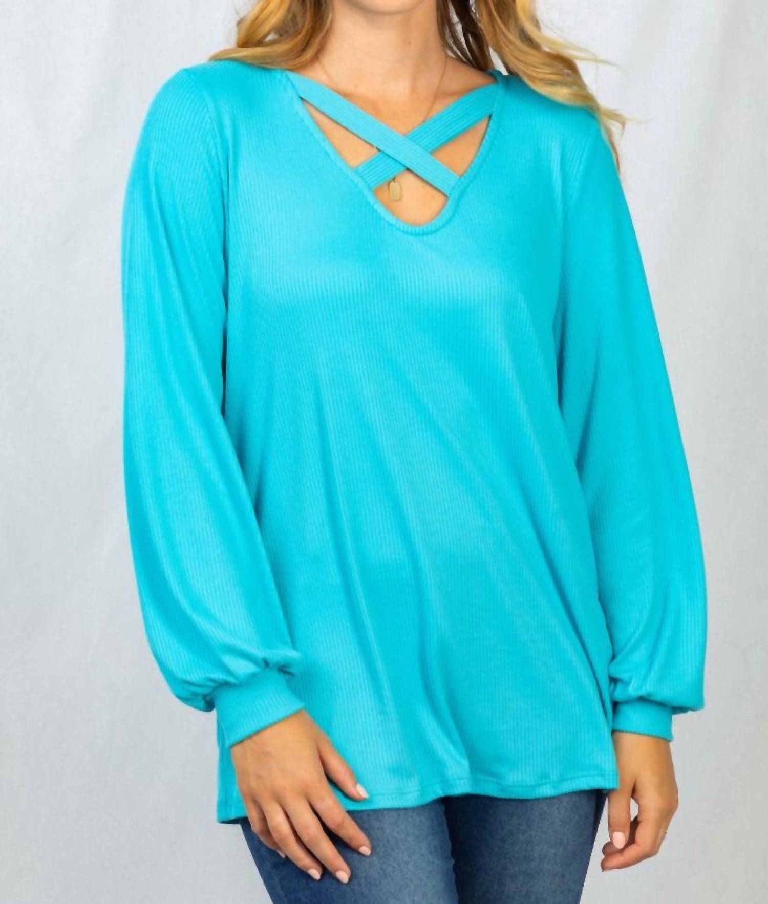 

Однотонный топ с длинными рукавами цвета морской волны White Birch, аква