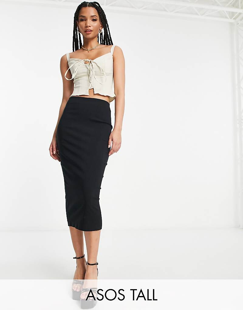 

ASOS DESIGN Tall – Элегантное черное платье-карандаш миди с завышенной талией