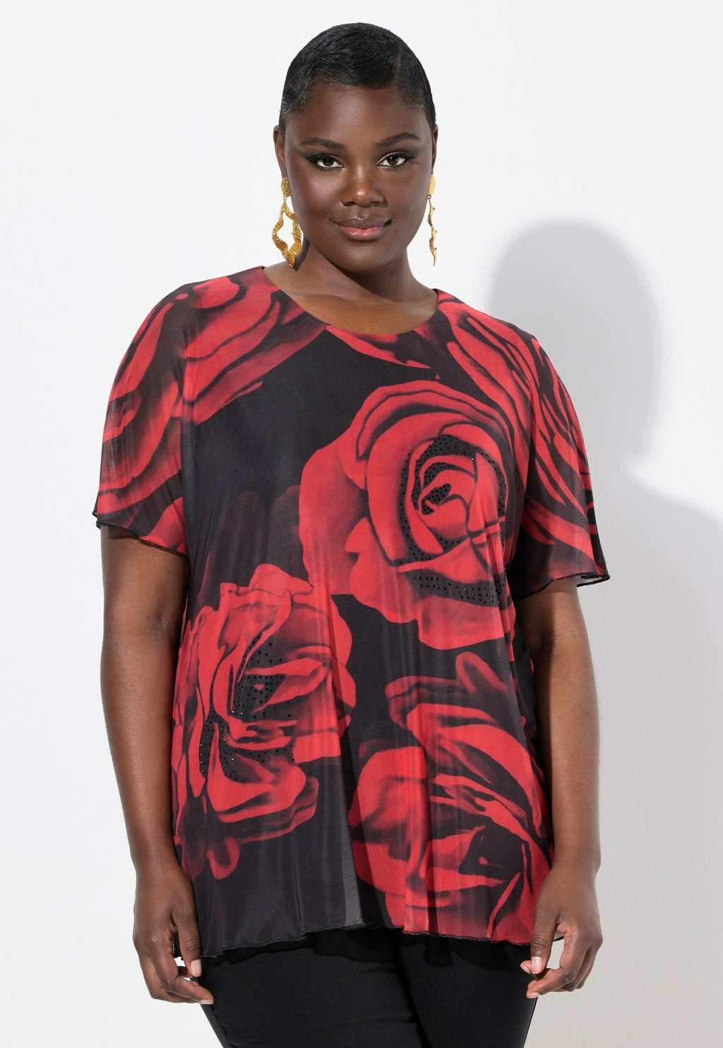 

Блуза ROSE PRINT SHORT SLEEVE Ulla Popken, черный