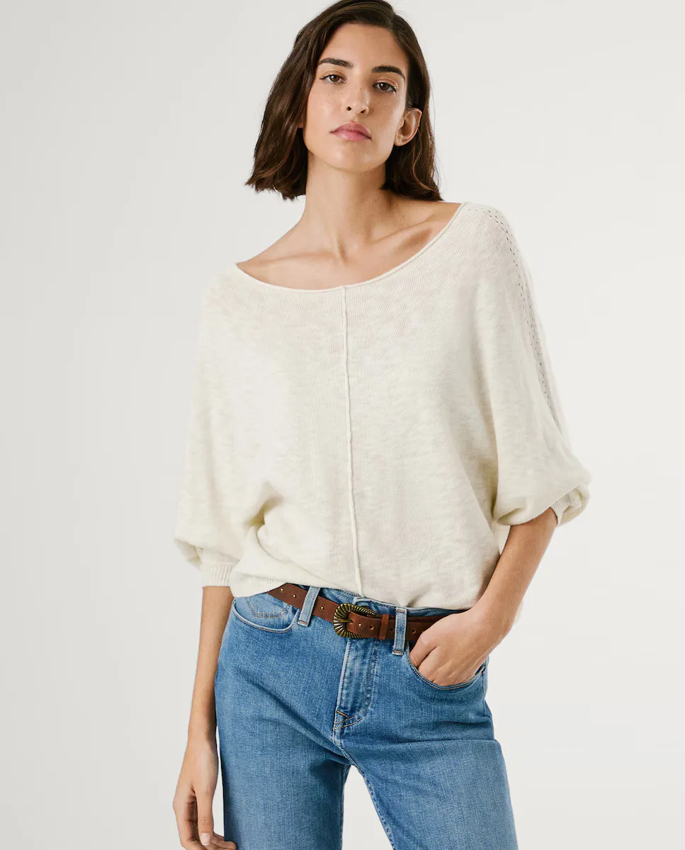 

Женский джемпер с лодочкой и ажурными деталями Pepe Jeans, белый