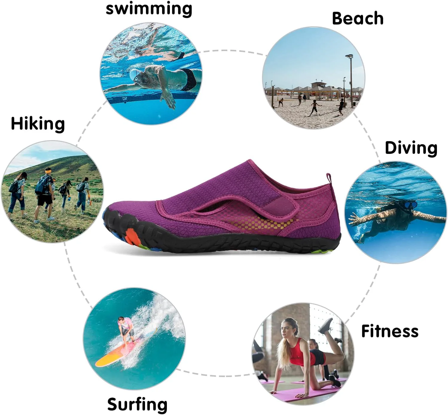 

Водные кроссовки Centipede Demon для женщин и мужчин, быстро сохнущие, для босоногой носки, для пляжа, хайкинга, дайвинга, лодок, реки и водных видов спорта, фиолетовый