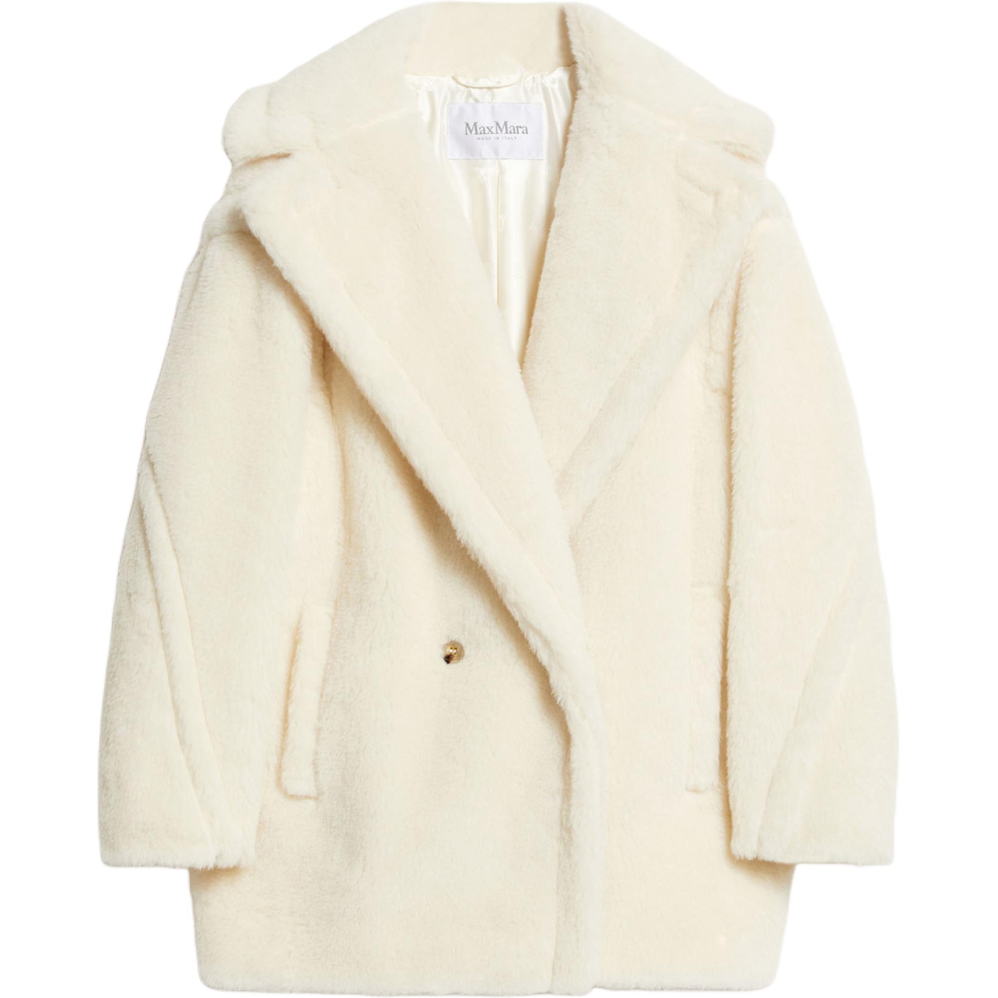 

MaxMara Белое женское пальто с бархатистой текстурой, White