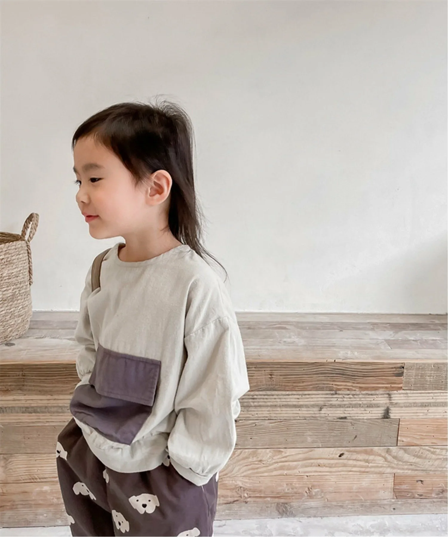 Милый топ с большим карманом Aimoha Kids, beige — фото 3