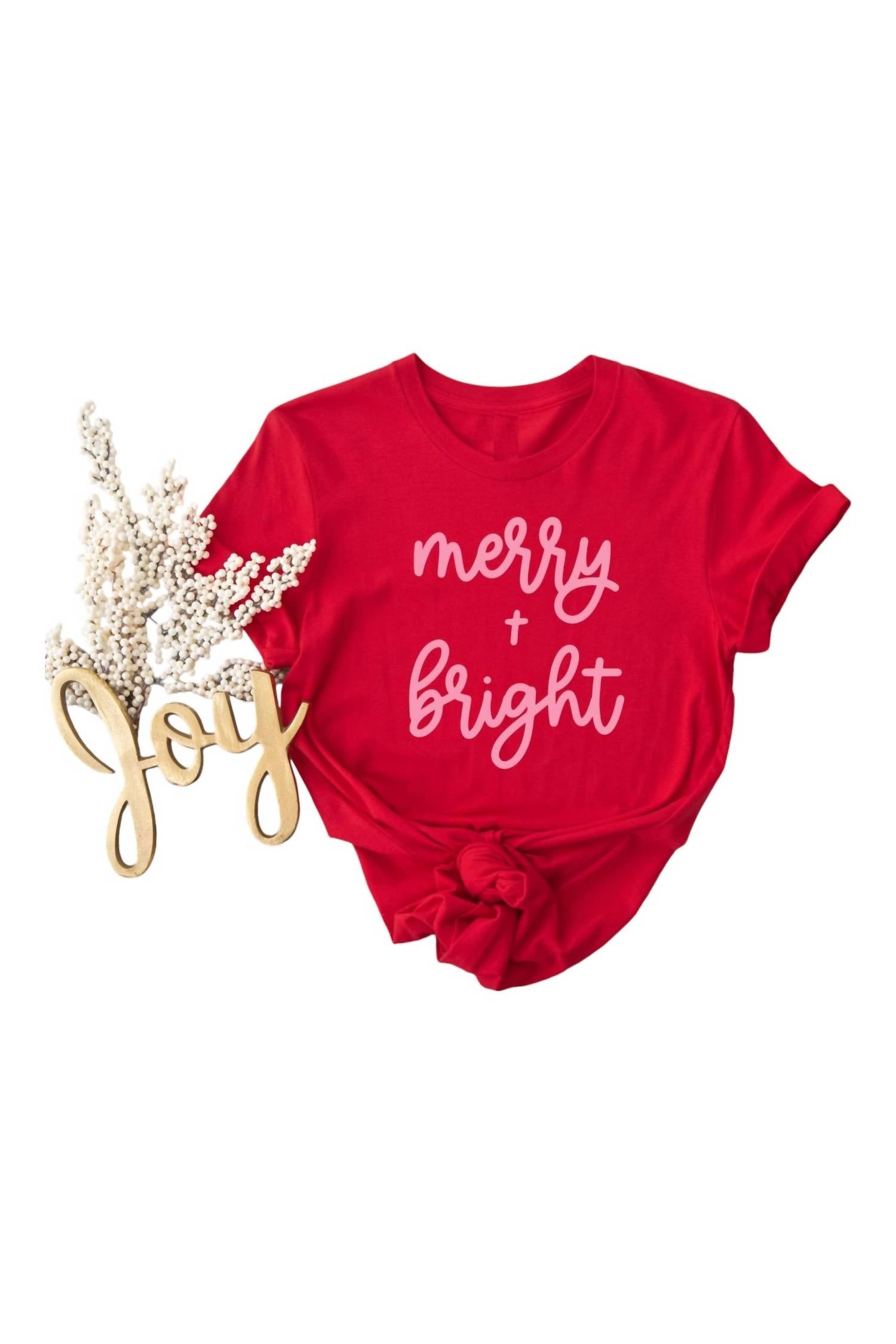 

Женская футболка Merry & Bright Christmas в красном цвете Fox and Owl