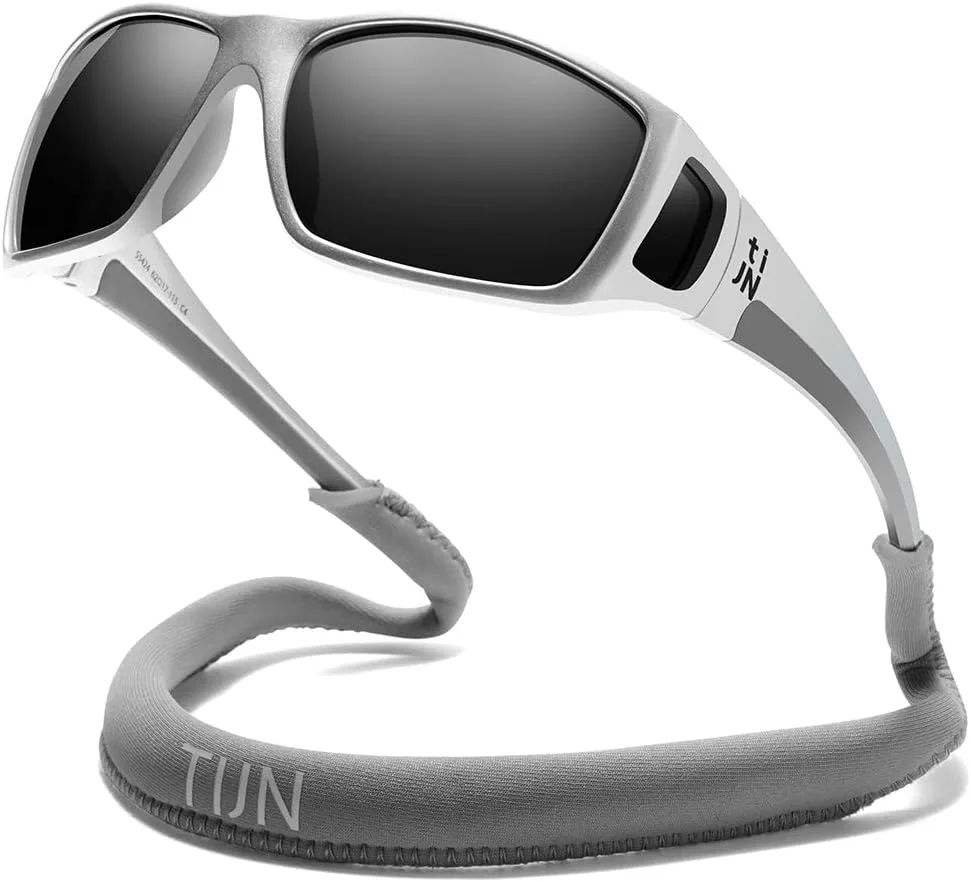 

Поляризованные солнцезащитные очки TIJN, обтекаемая форма, UV400, TR90, плавающий ремешок, для спорта и активного отдыха, цвет: Metallic Silver With Grey Lens