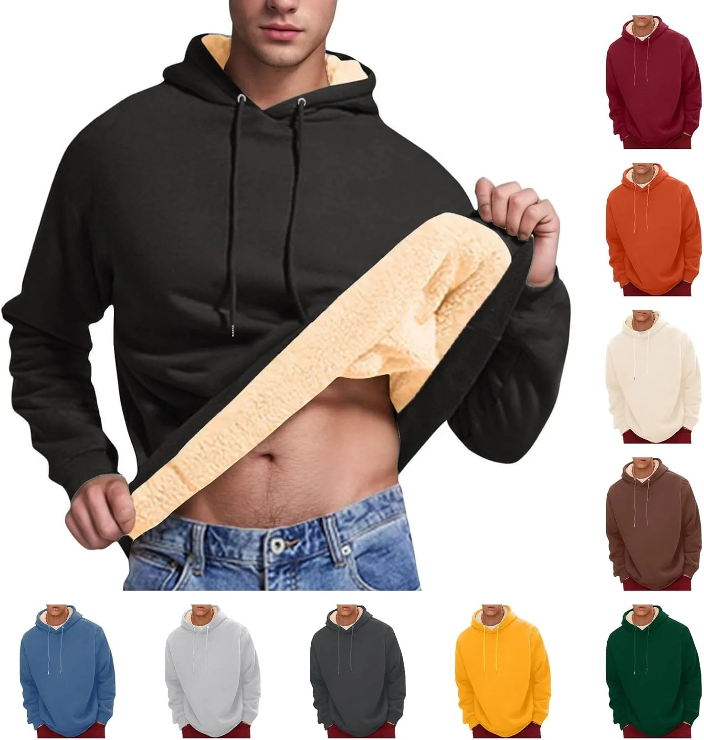 

Толстовка с капюшоном для мужчин, утепленная, флисовая