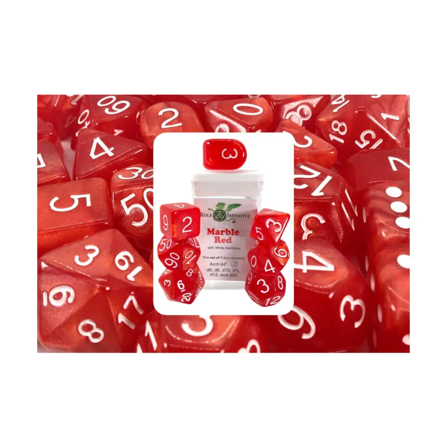 

Poly Set Marble Red с белым, Arch'd4 (7), Game Dice - Marble (Role 4 Initiative)