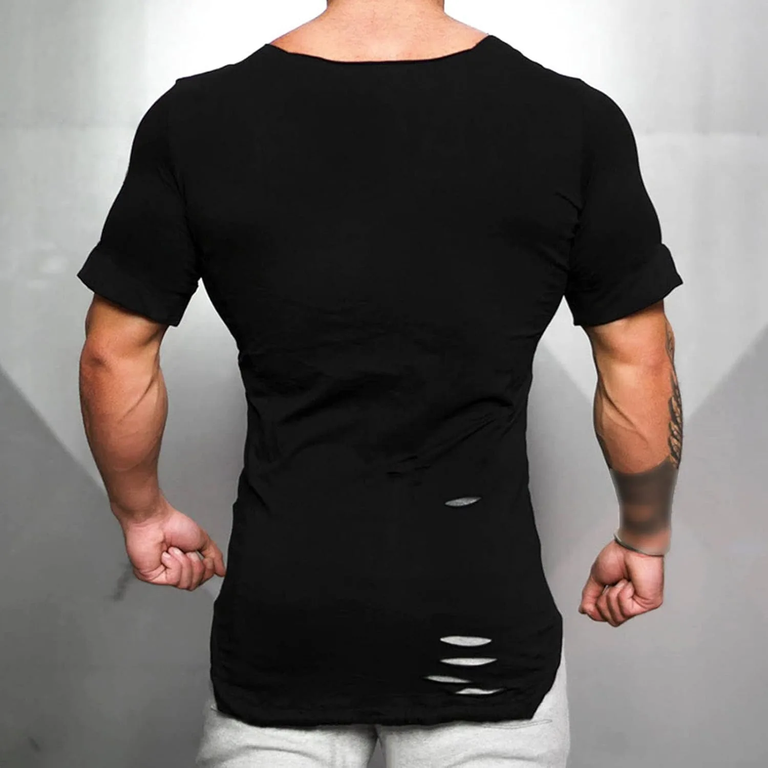 Футболка с круглым подолом и прорезями Casual Hipster Crewneck Slim Fit с коротким рукавом — фото 3