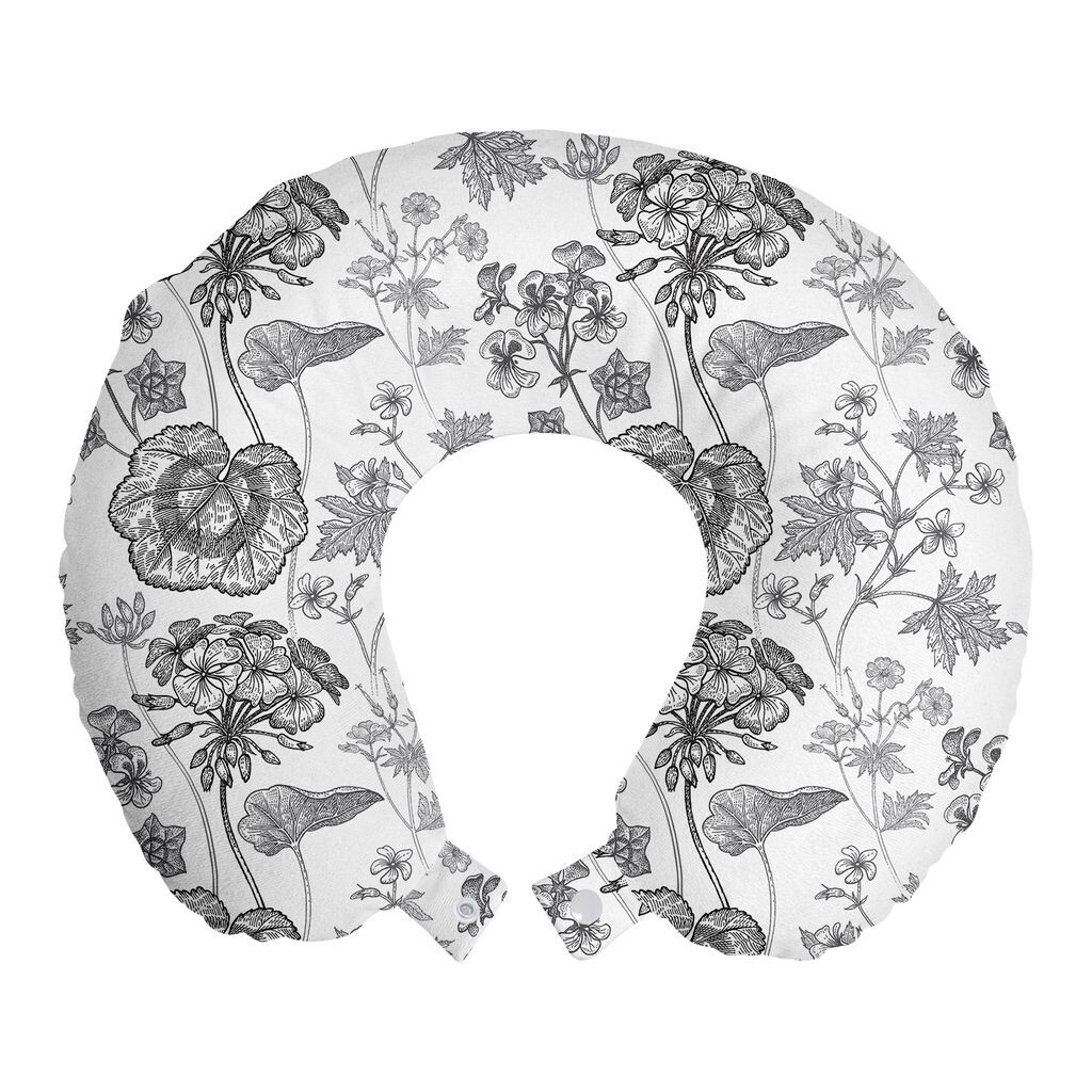 

ABAKUHAUS Vintage Botanical Travel Pillow Neck Support, Pelargonium Geranium, пенопластовый дорожный предмет для самолета и автомобиля, 30x30 см, угольно-серый белый