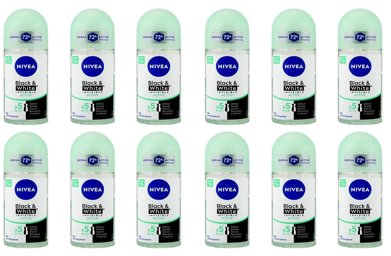 Дезодорант-антиперспирант-ролик Black & White Invisible Active от NIVEA, 50 мл, 12 штук Nivea