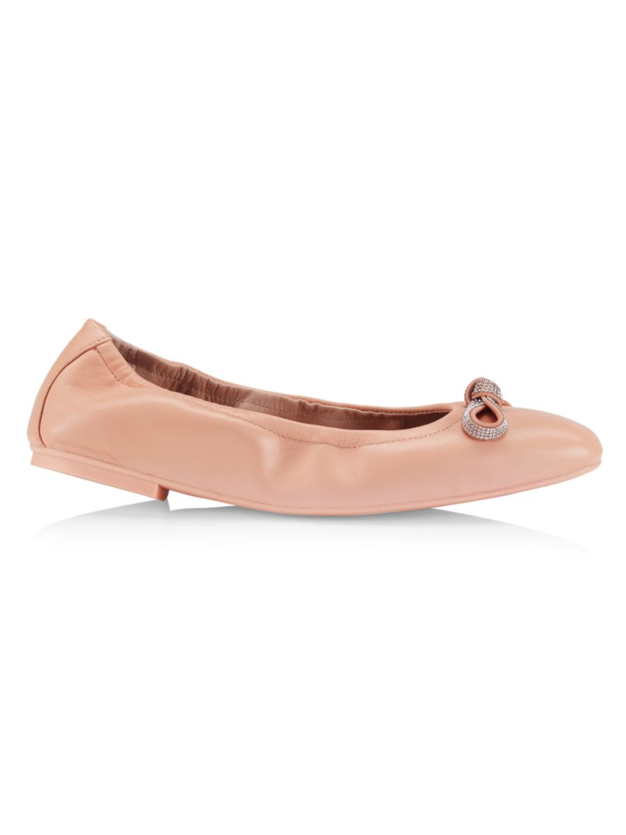 Кожаные балетки с декоративным бантом Stuart Weitzman, цвет Poudre