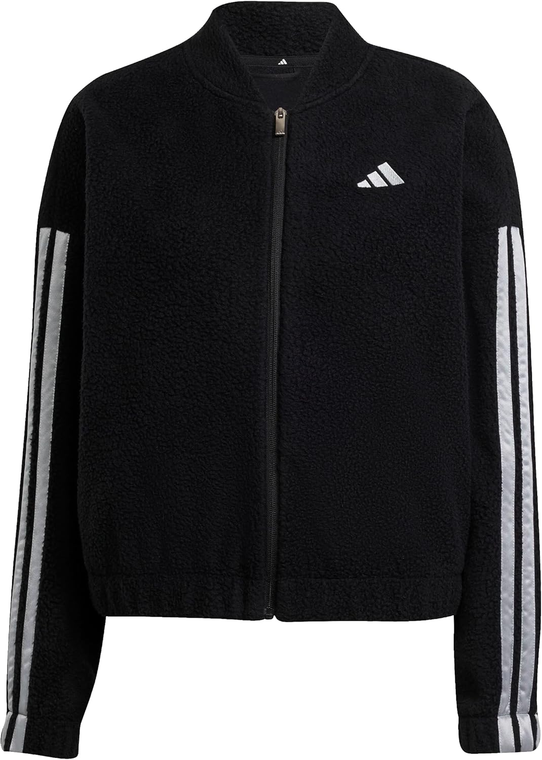 Женская куртка Adidas уютная флисовая на молнии, черный/серебряный — фото 2