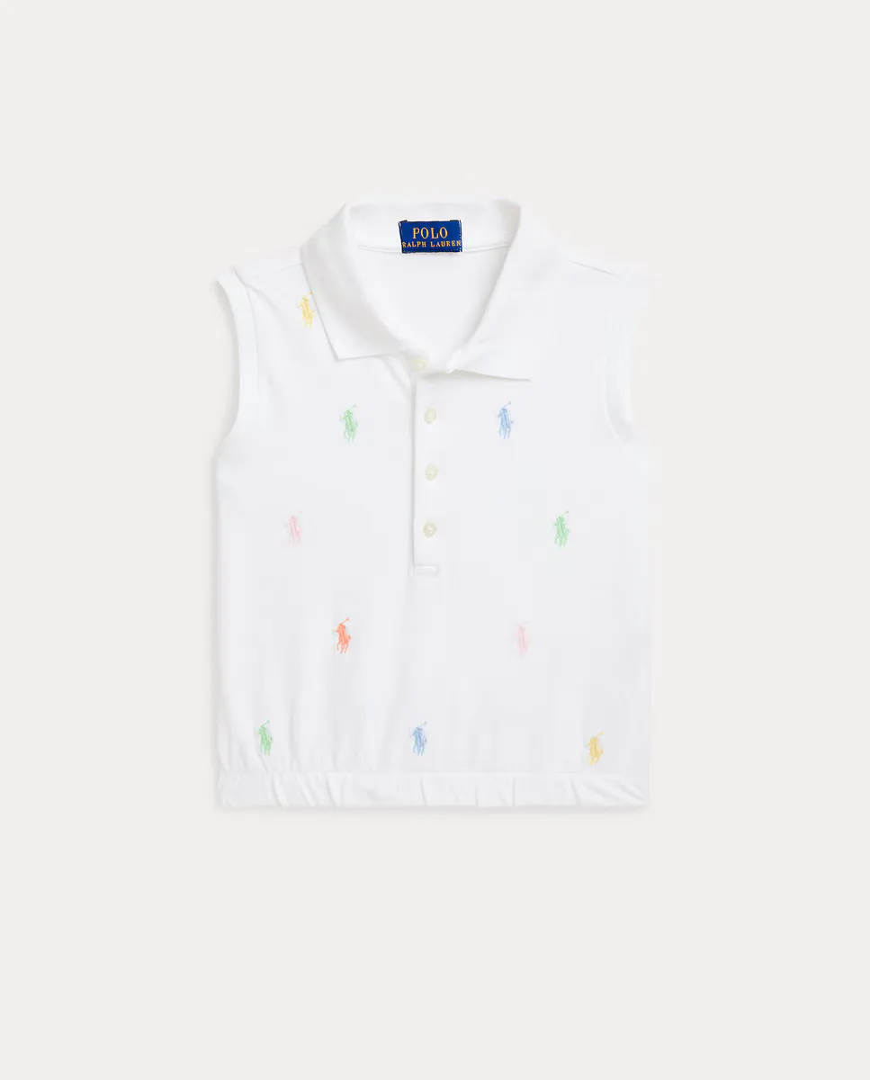 

Хлопковая рубашка поло для девочек без рукавов Polo Ralph Lauren, белый