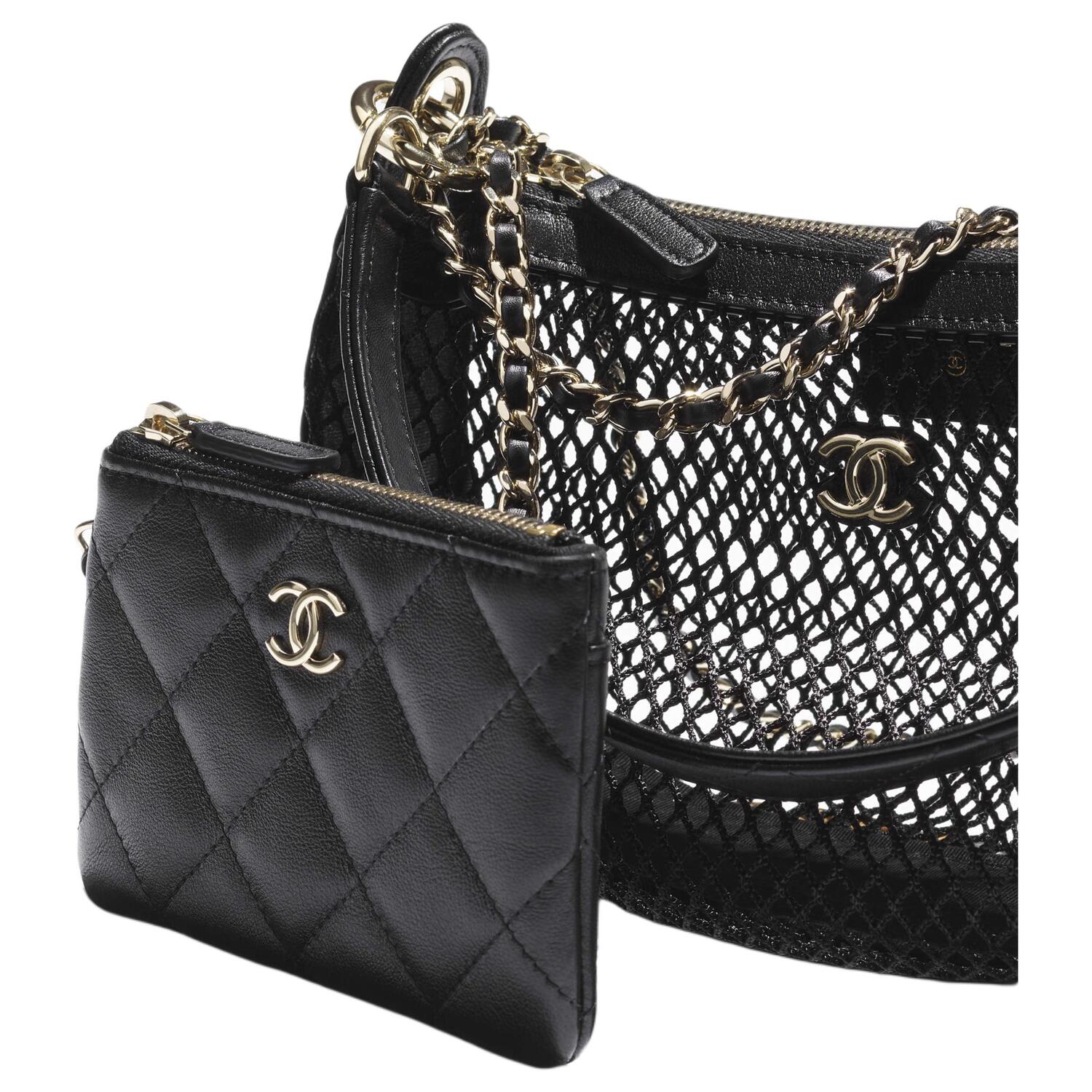 CHANEL Женская сумочка из сетки и яркой лайки с золотистым металлом Нуар Блэк — фото 4