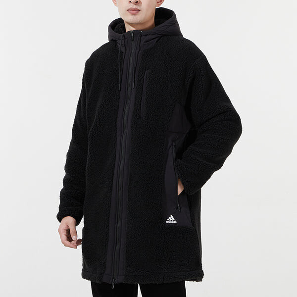 Куртка fleece stay warm mid-length hooded logo jacket black Adidas, черный — фото 4