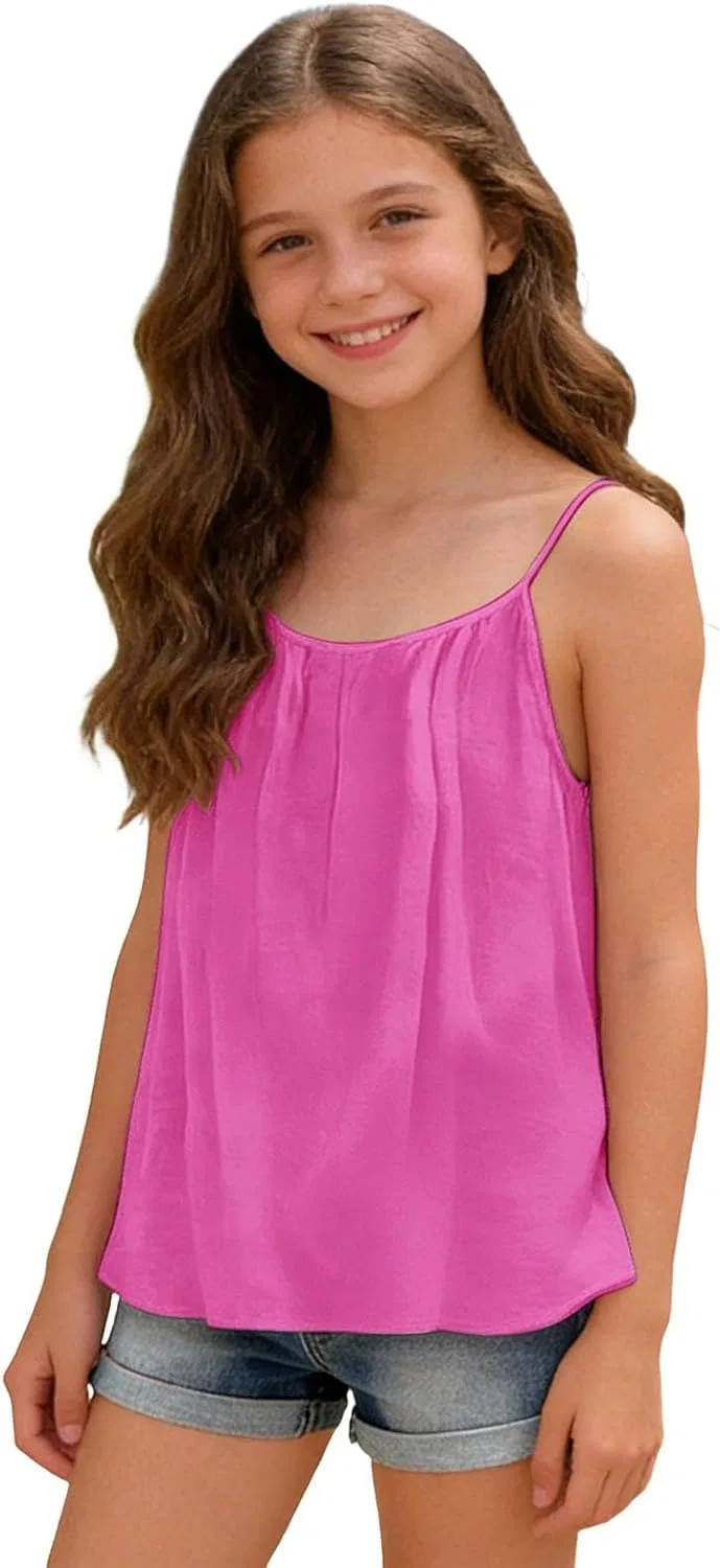 Детский топ на бретелях, свободный, с открытой спиной, Cotton blend, #A04-hot Pink