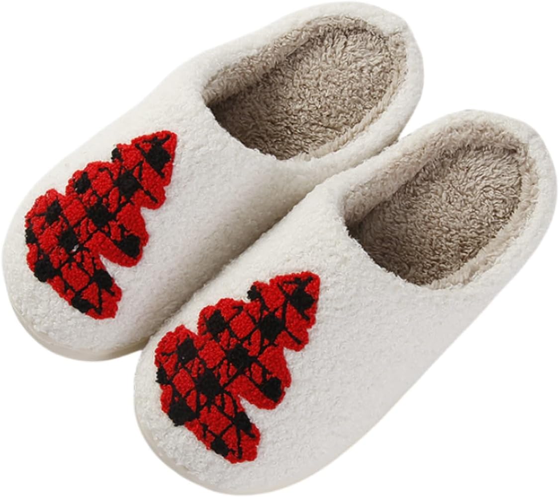 

ELIRAR Рождественские тапочки в виде елки, милые, для женщин и мужчин, зимние, удобные, без шнурков, плюшевые, красный