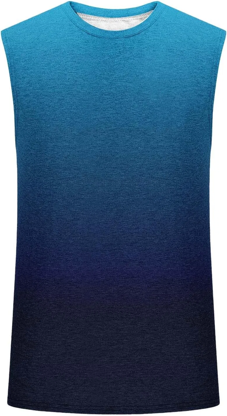 Мужской топ без рукавов с градиентом, Breathable Cotton Linen Blend, Blue — фото 4