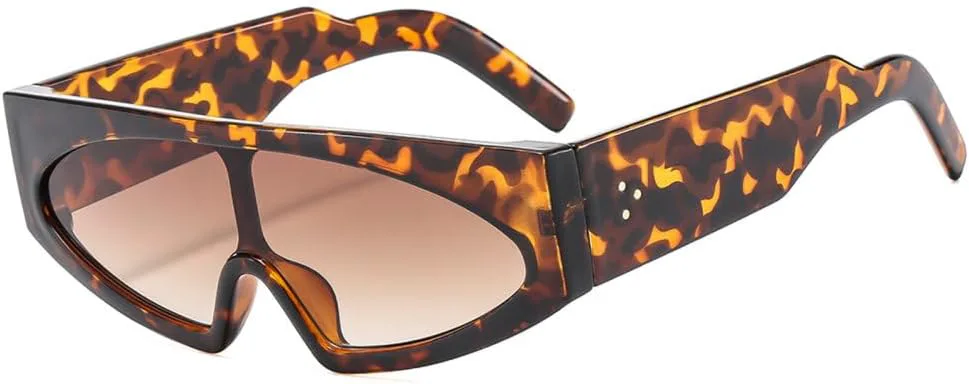 

LVTFCO Уникальные цельные солнцезащитные очки-маска для женщин, модные спортивные солнцезащитные очки в винтажном стиле, с заклепками, желейного цвета, Leopard Tea