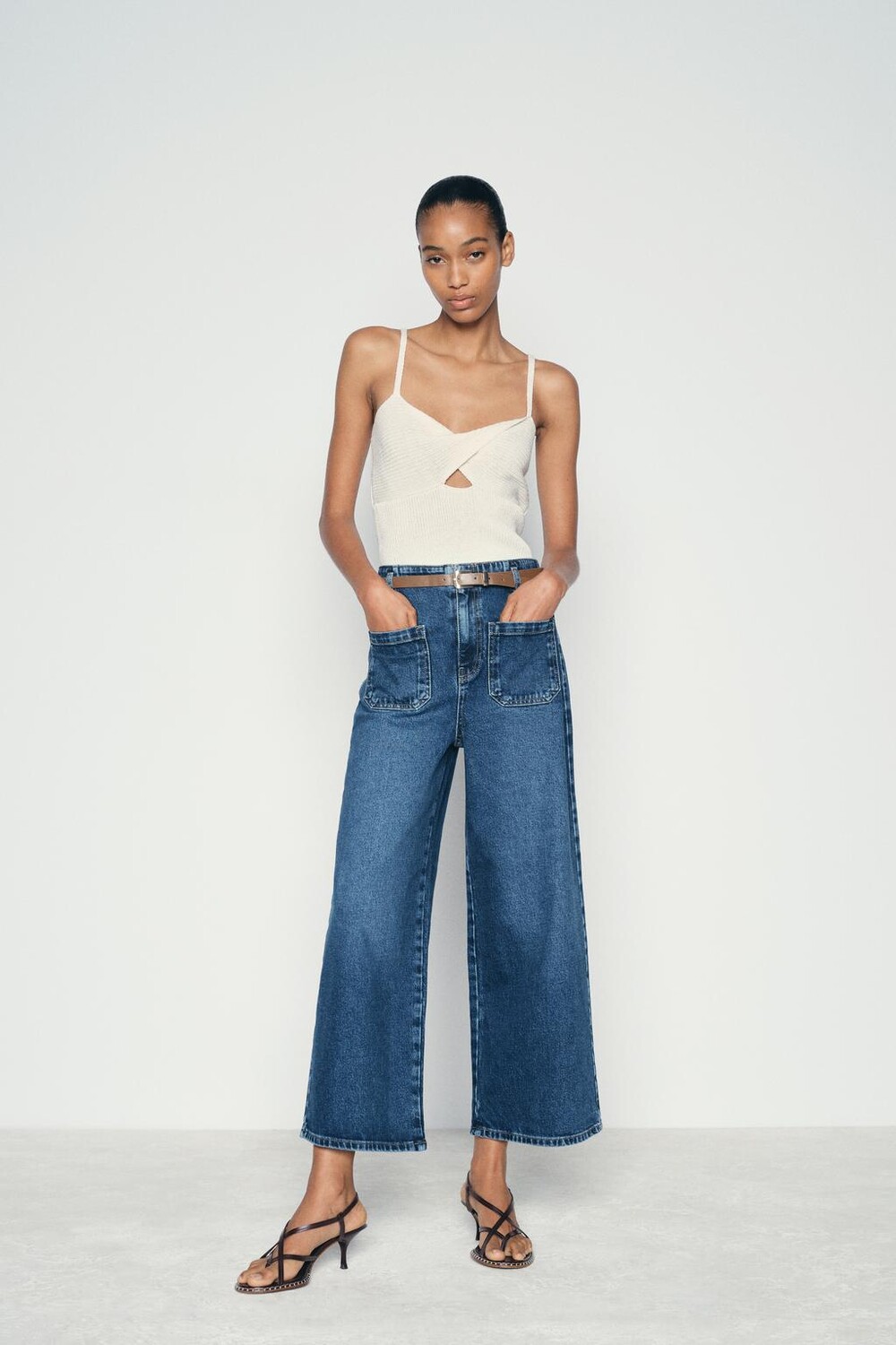 

Укороченные джинсы Z1975 с высокой посадкой и поясом ZARA, синий