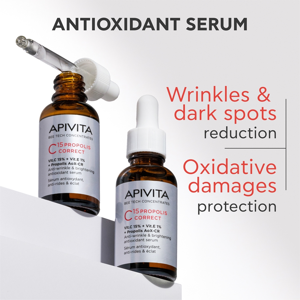 Сыворотка Apivita — Концентраты Bee Tech C15 Propolis Correct Serum, антиоксидантная укрепляющая для лица, 30 мл — фото 2