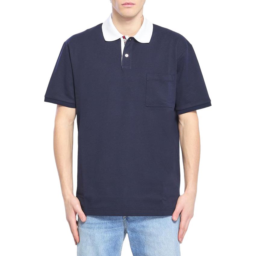 

Растягивающаяся хлопковая пике-поло GUCCI, темно синий