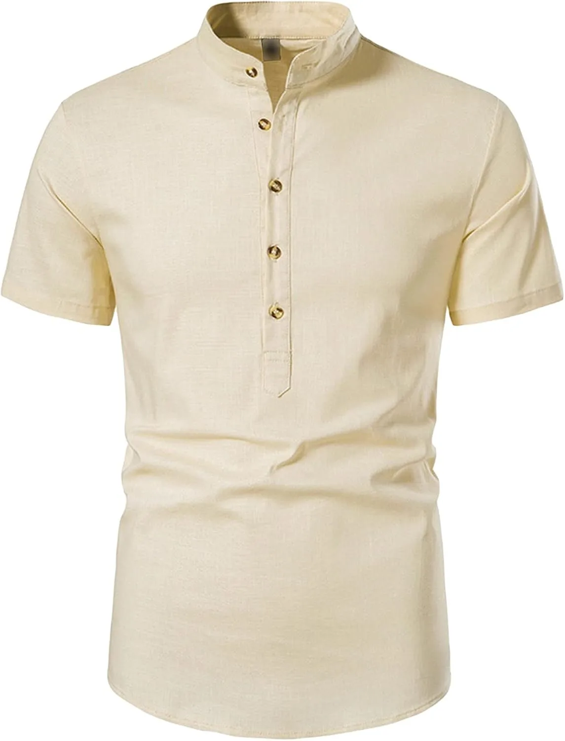 

Мужская летняя легкая безворотниковая рубашка с коротким рукавом Henley Neck Linen DGHM-JLMY